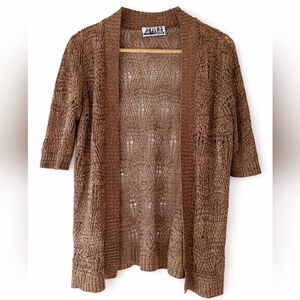 212 New York Open Knit Short Sleeve Cardigan Brown Women's‎ Small